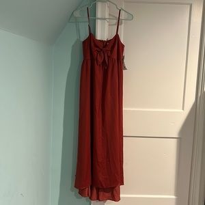 London Times size 8  Rust Spaghetti Strap Tie Front Empire Waist Maxi Dress